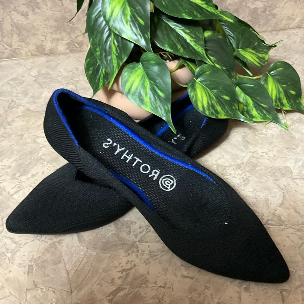 Rothy's Black Flats with Blue Accents